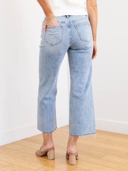 wide leg washed light wash denim
