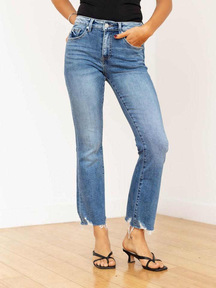flared distressed ankle medium denim