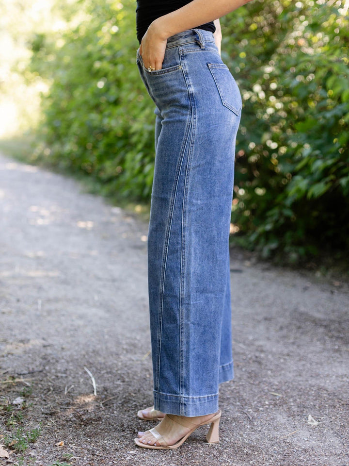 MICA Blurish Sea High Rise Wide Leg Panel Jeans