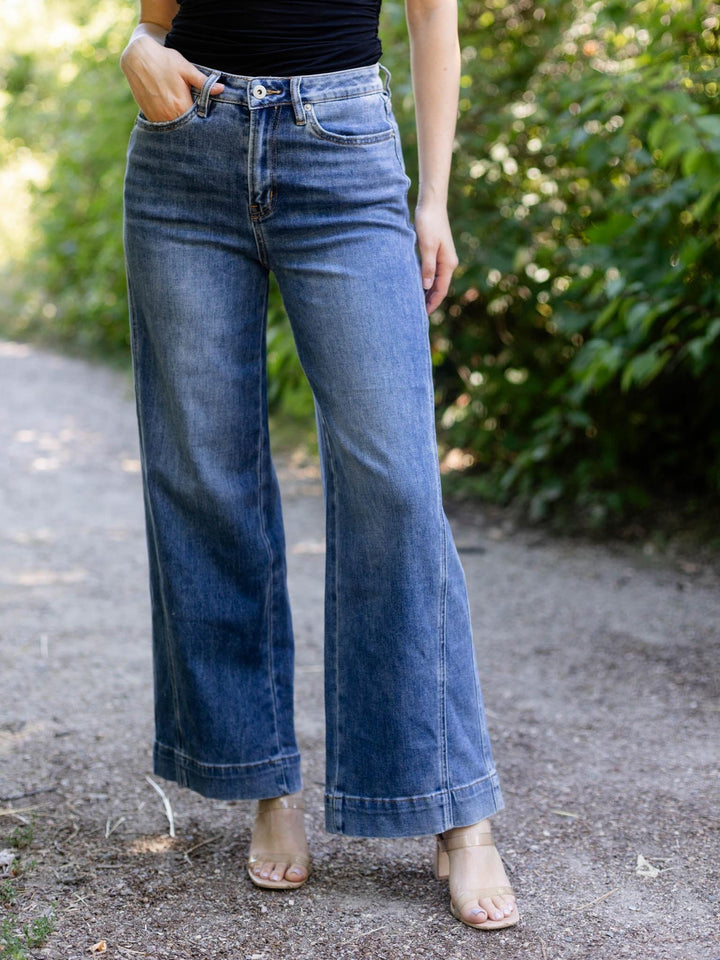 MICA Blurish Sea High Rise Wide Leg Panel Jeans