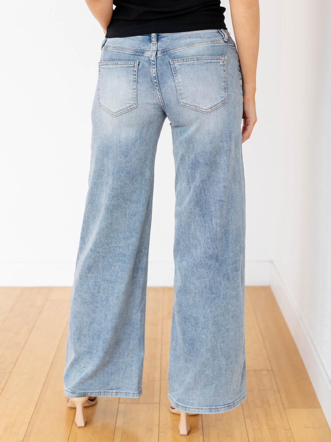 medium wash mid rise denim