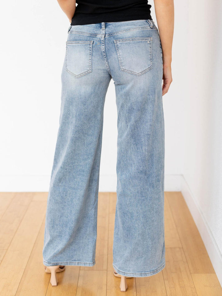 medium wash mid rise denim