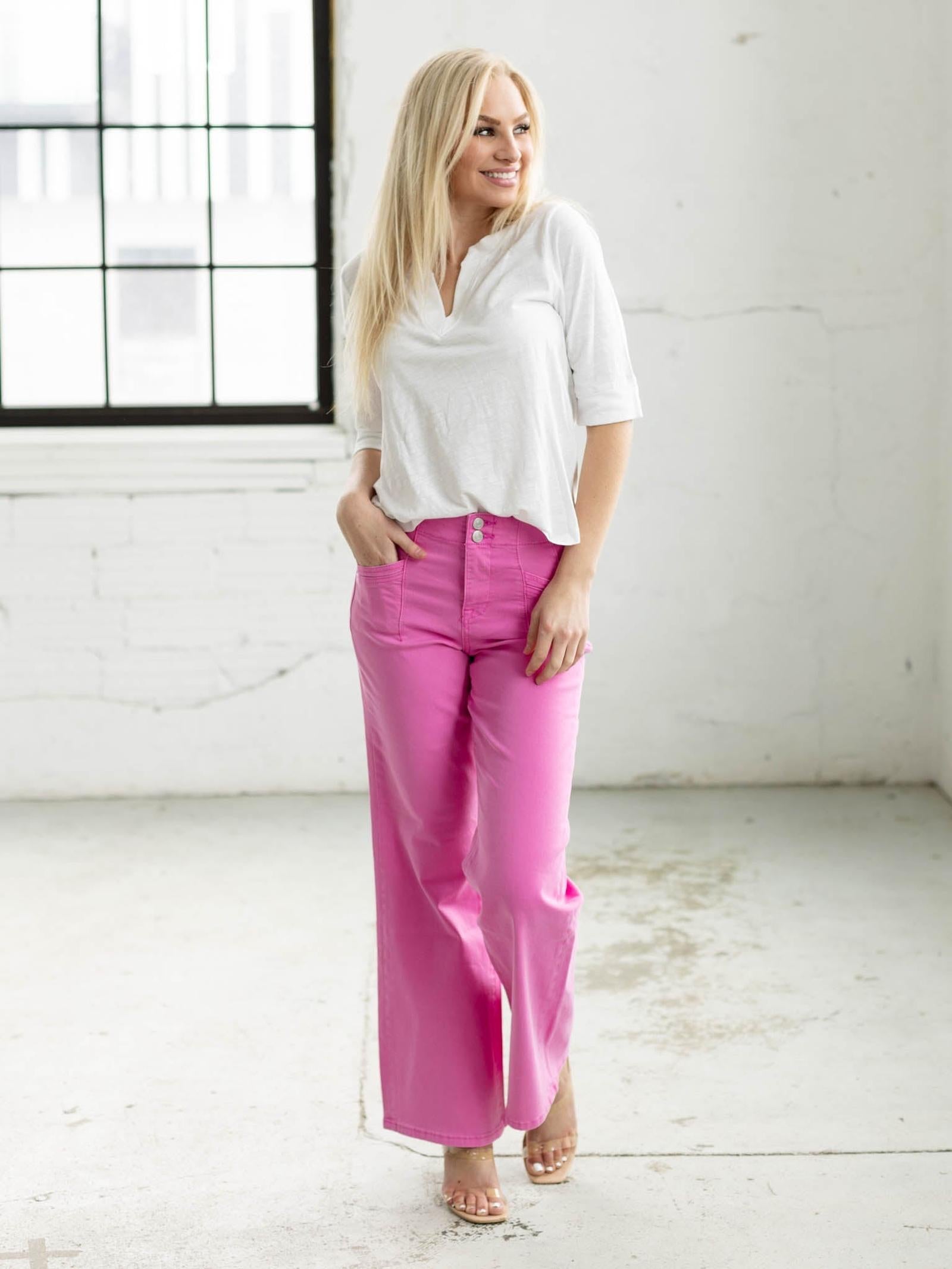 MICA Brilliant Rose High Rise Wide Leg Jeans – Leela and Lavender