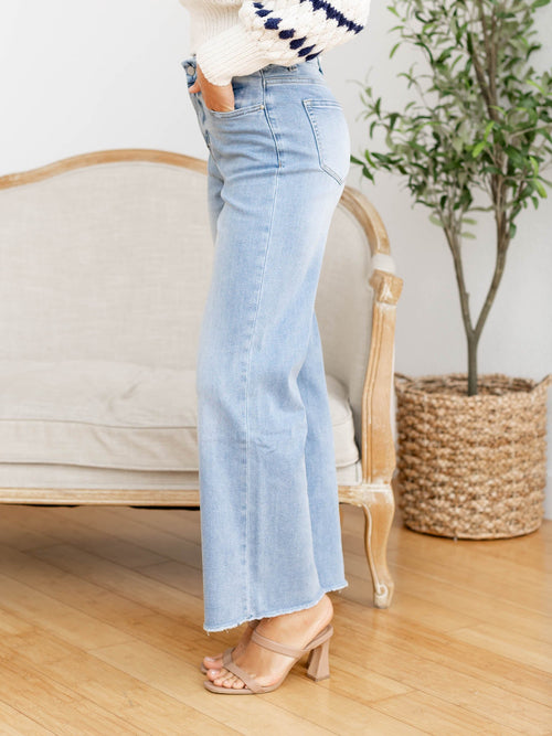 light wash high rise wide leg denim