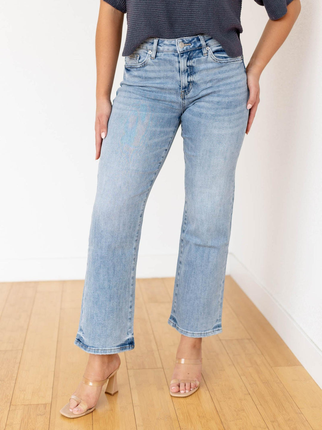 straight leg ankle light wash jeans