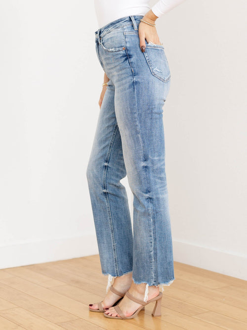 washed distressed straight denim