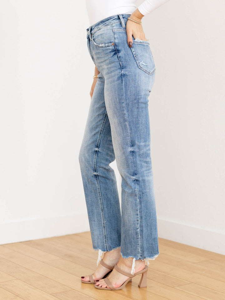 washed distressed straight denim