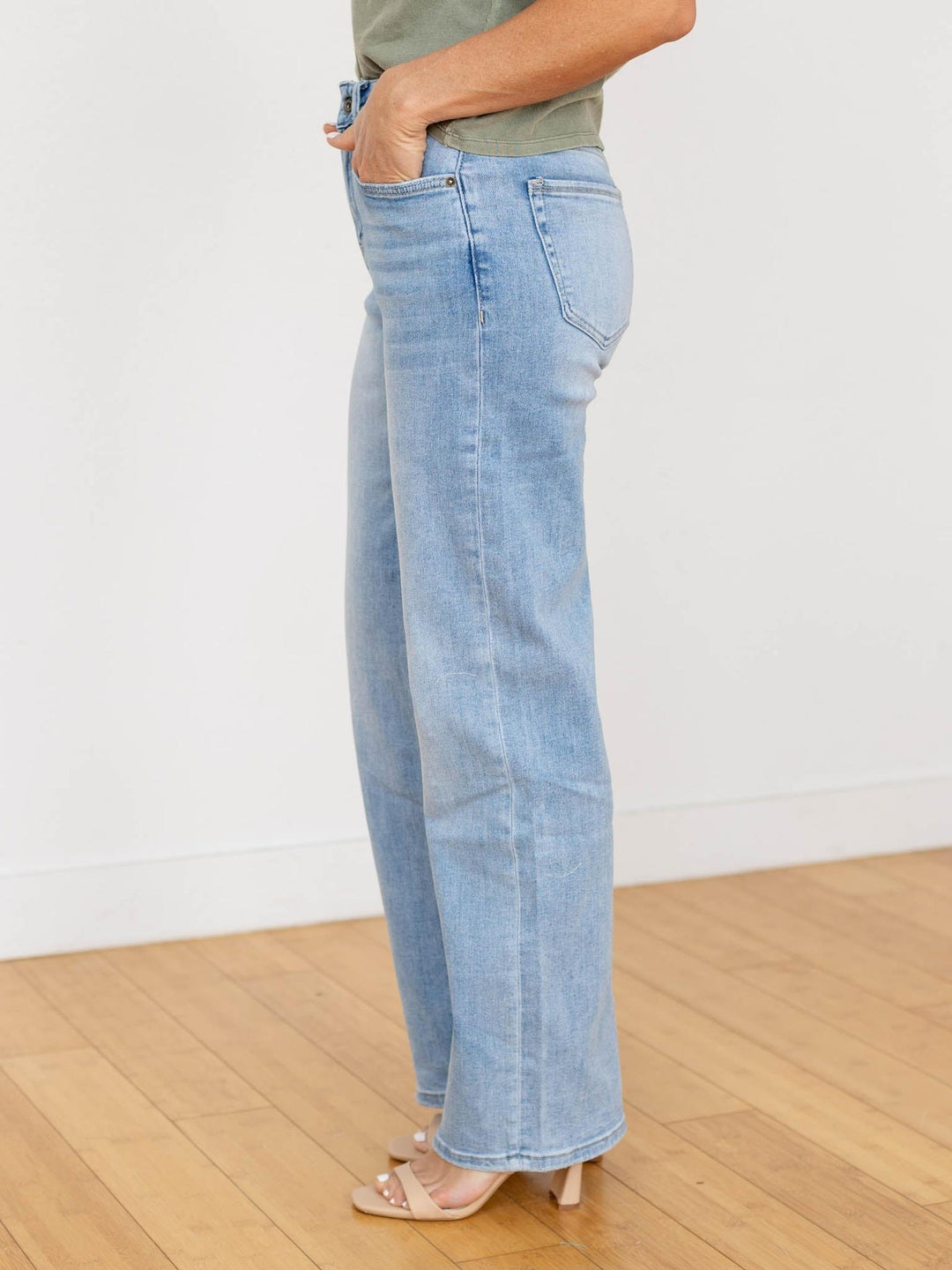 light wash straight leg denim