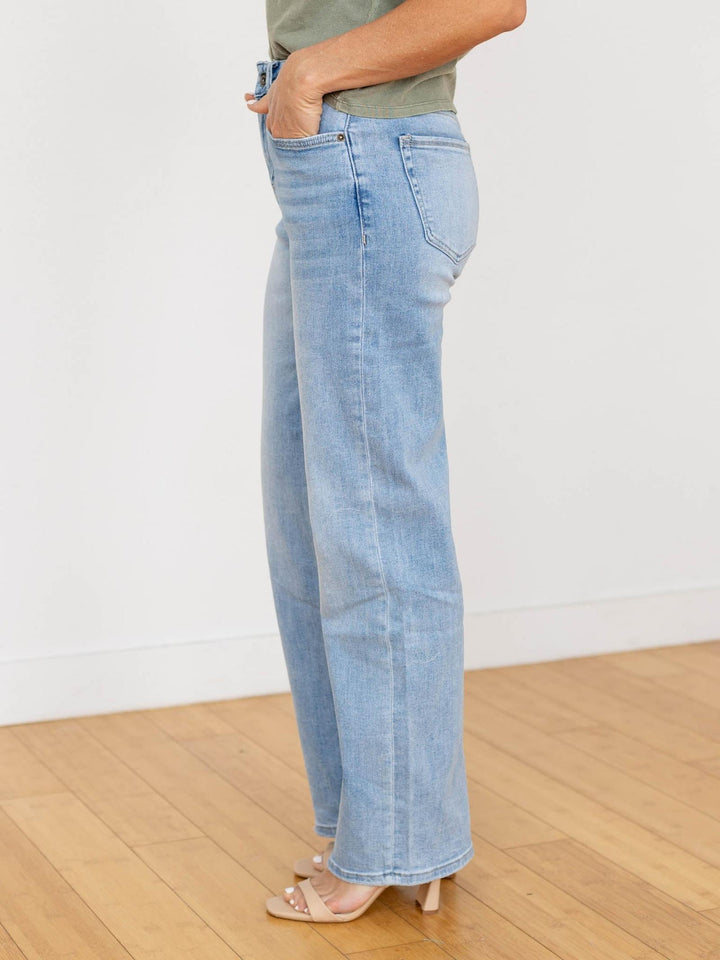 light wash straight leg denim