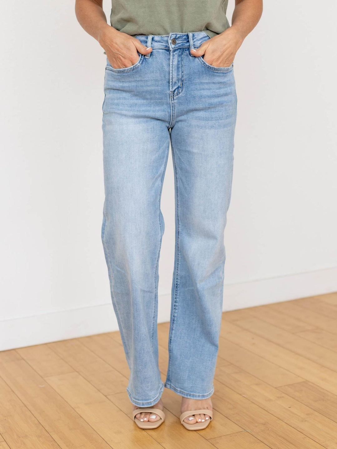 light wash straight leg denim