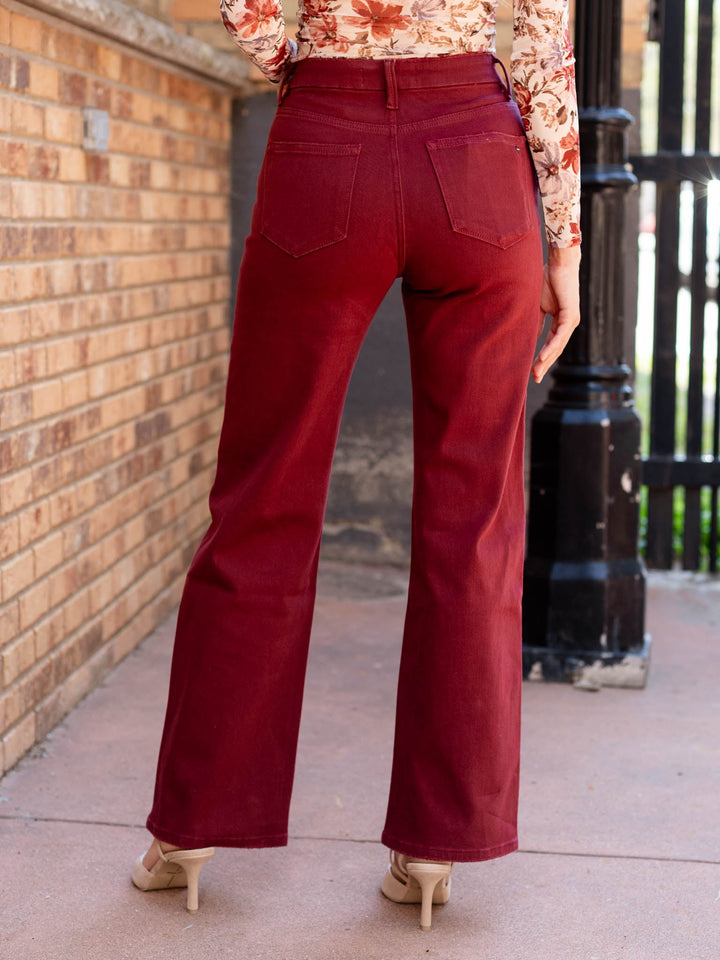 burgundy wide leg denim pants