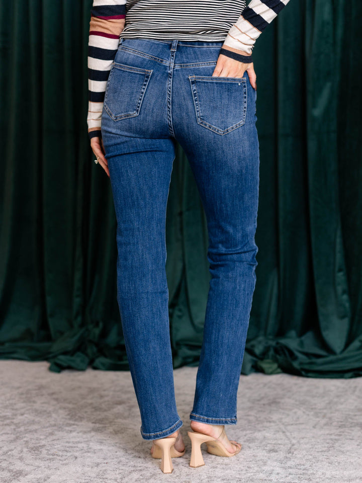 slim straight darker wash denim