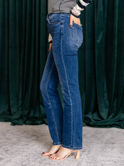 slim straight darker wash denim