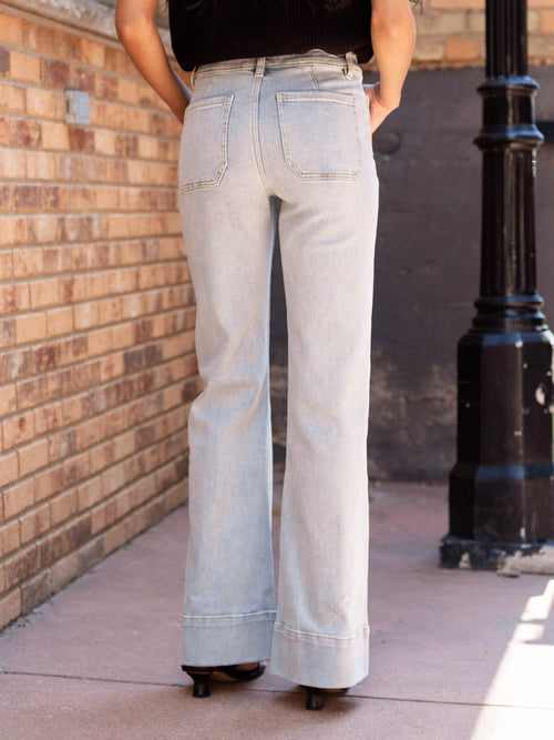 light wash patch pocket denim