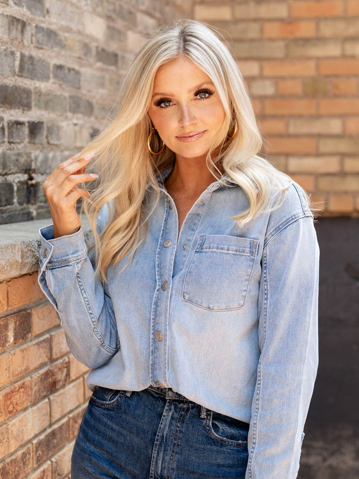 washed light denim shirt