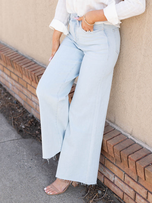 light wash wide leg denim