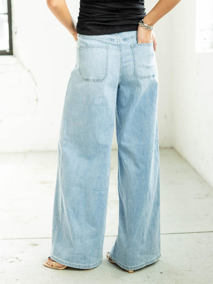 wide leg patch pocket denim