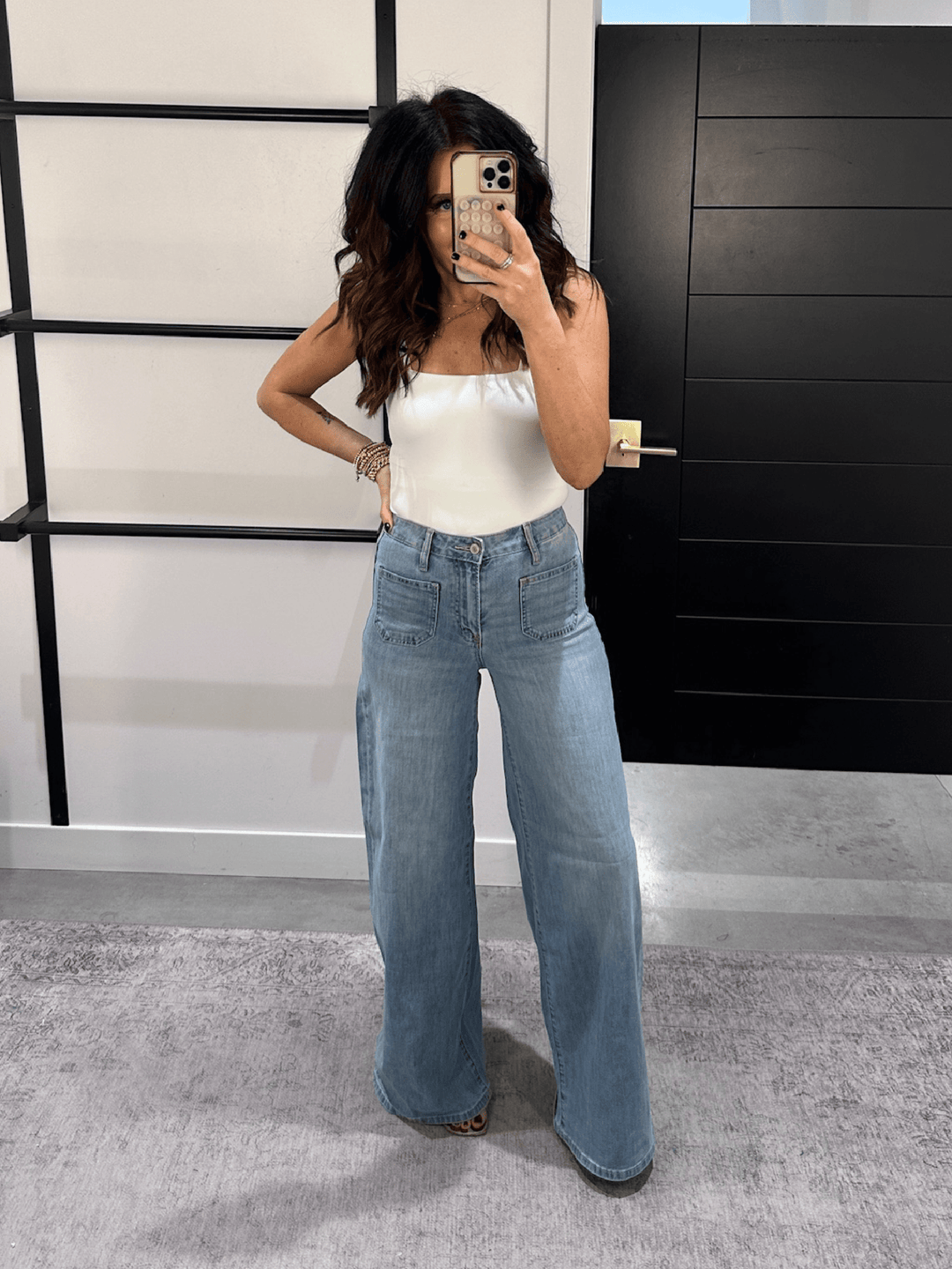 wide leg patch pocket denim