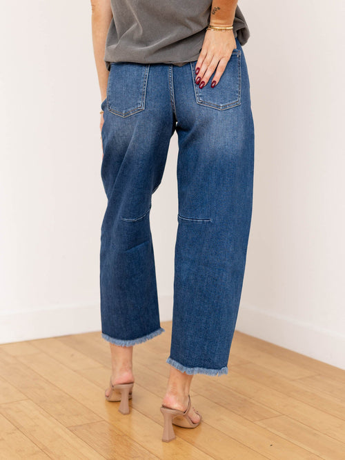 washed frayed cropped barrel denim