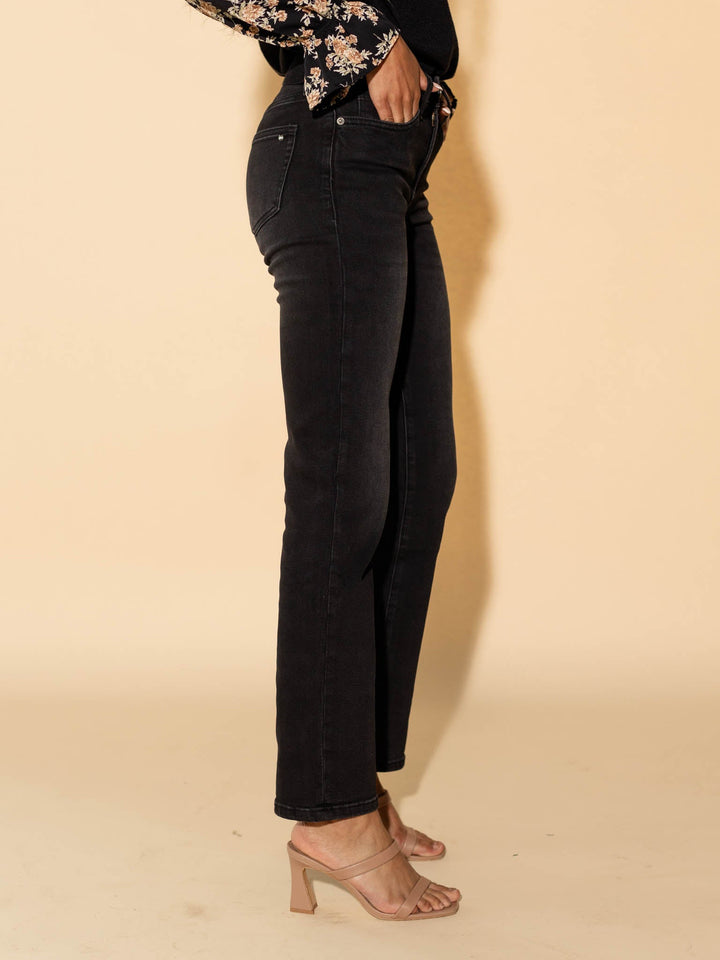 black washed straight leg denim