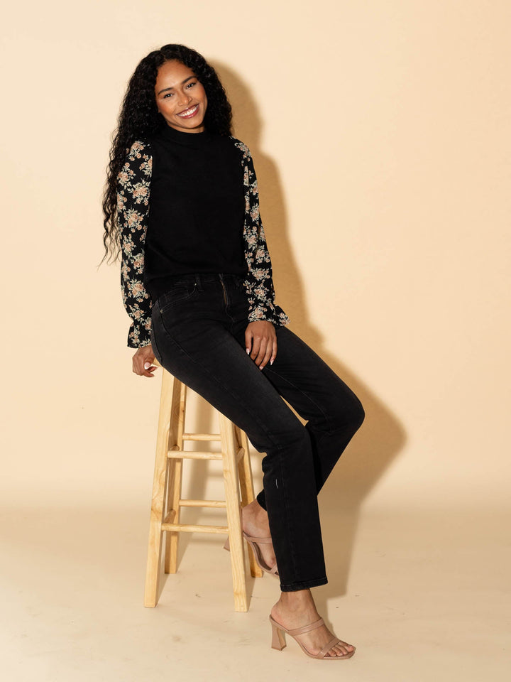 black washed straight leg denim