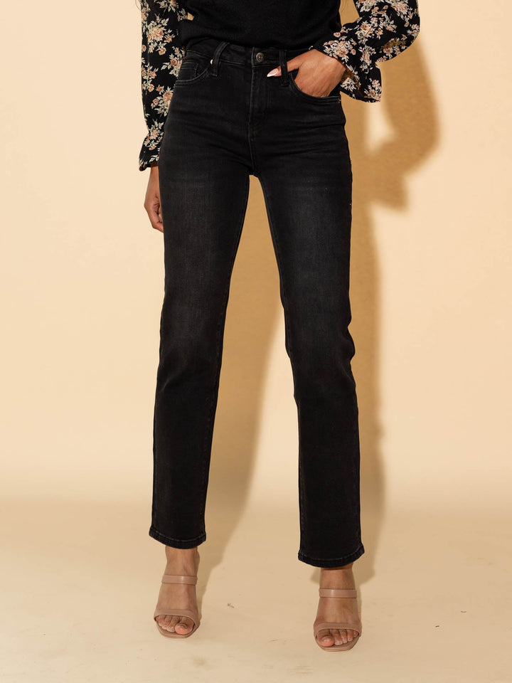 black washed straight leg denim