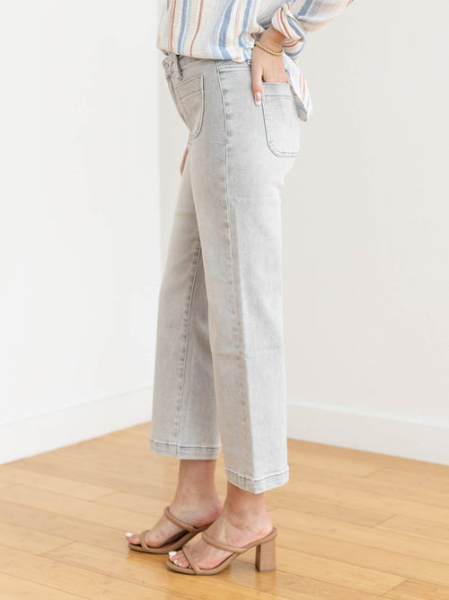 light grey slim wide leg cropped denim