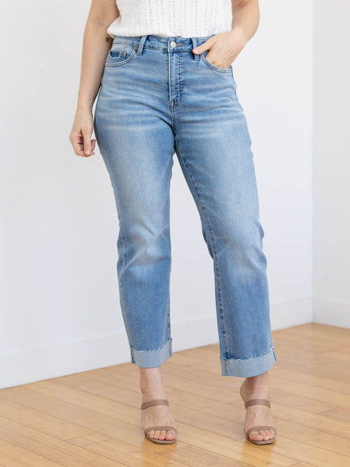 raw hem cuff straight denim