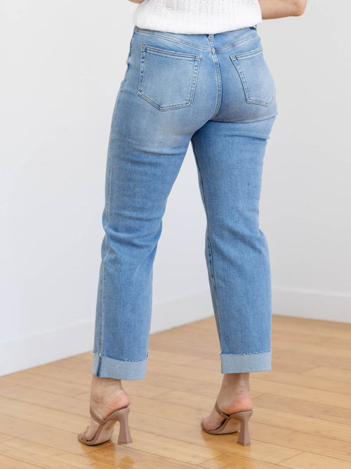 raw hem cuff straight denim