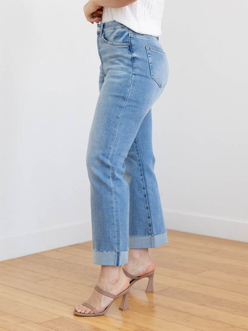 raw hem cuff straight denim