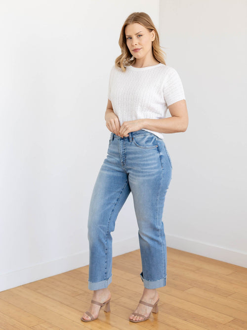 raw hem cuff straight denim