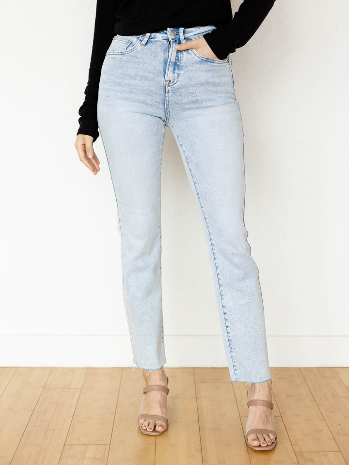 light wash slim straight denim