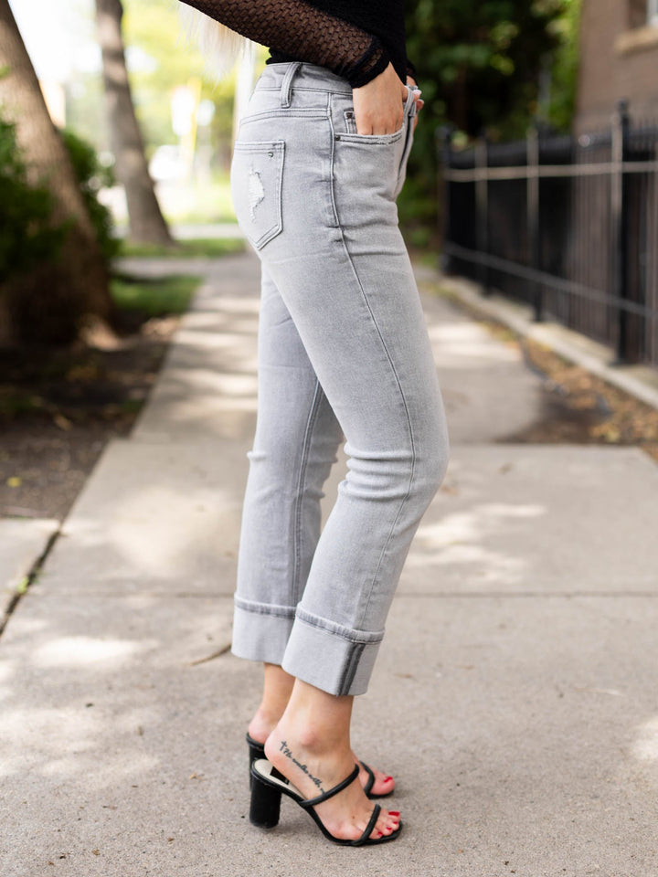 washed grey cuffed denim