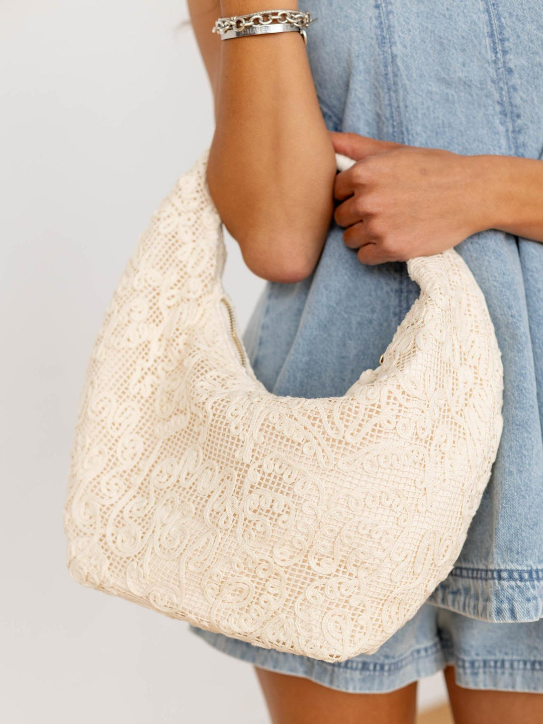 cream lace boho bag