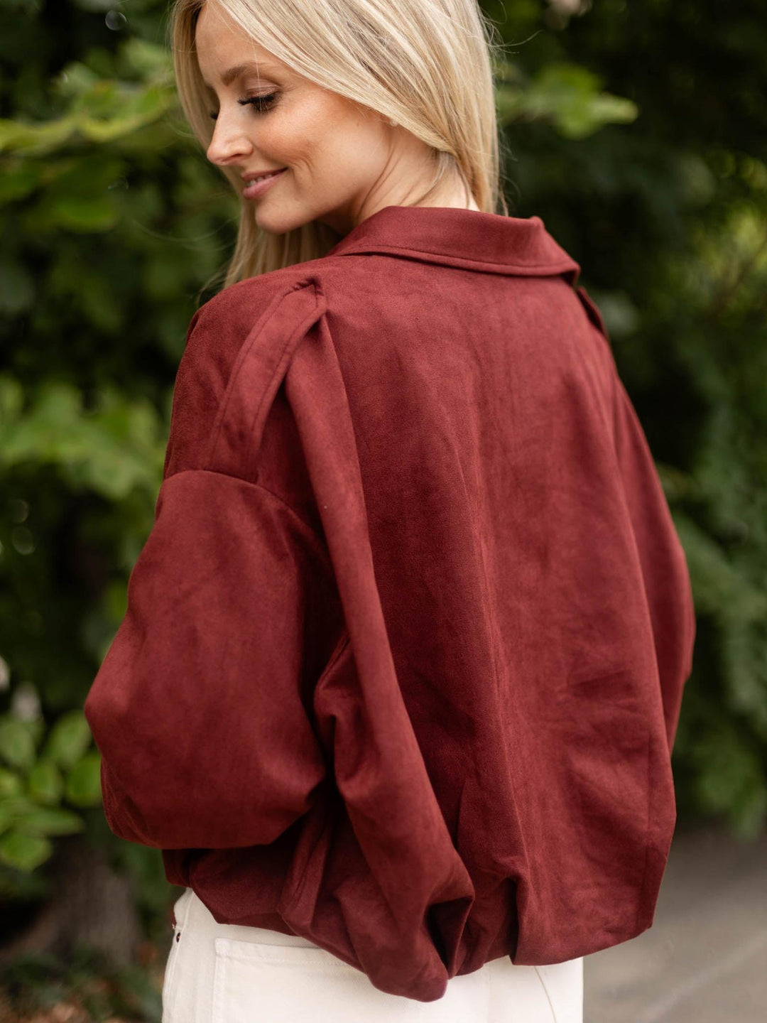 Microsuede Bubble Hem Jacket
