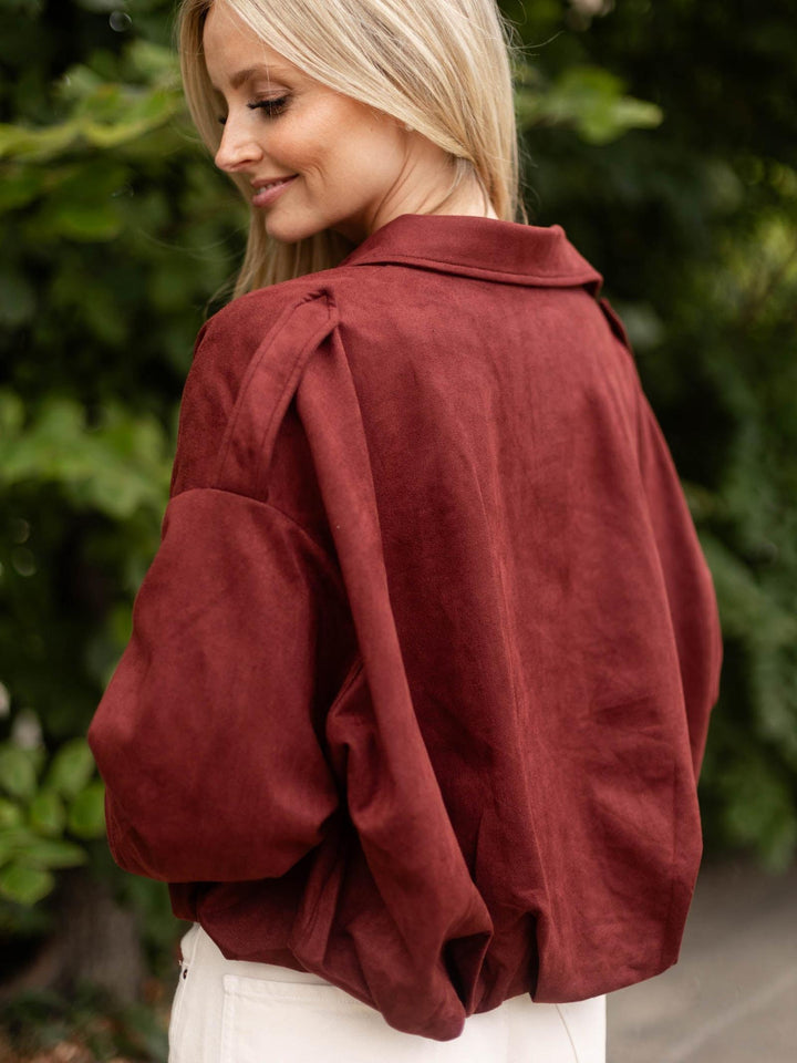 Microsuede Bubble Hem Jacket