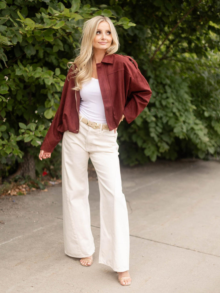 Microsuede Bubble Hem Jacket