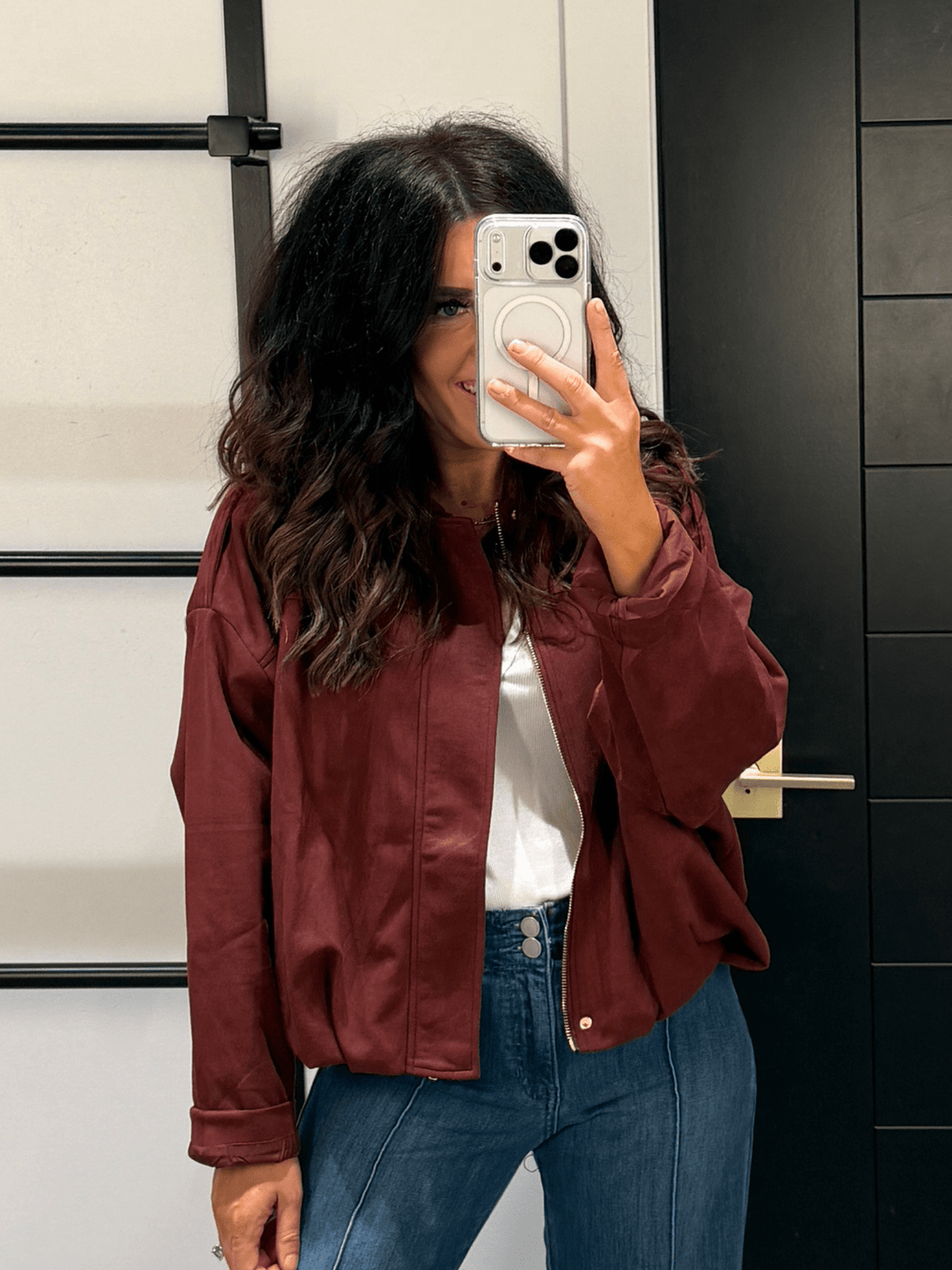 Microsuede Bubble Hem Jacket