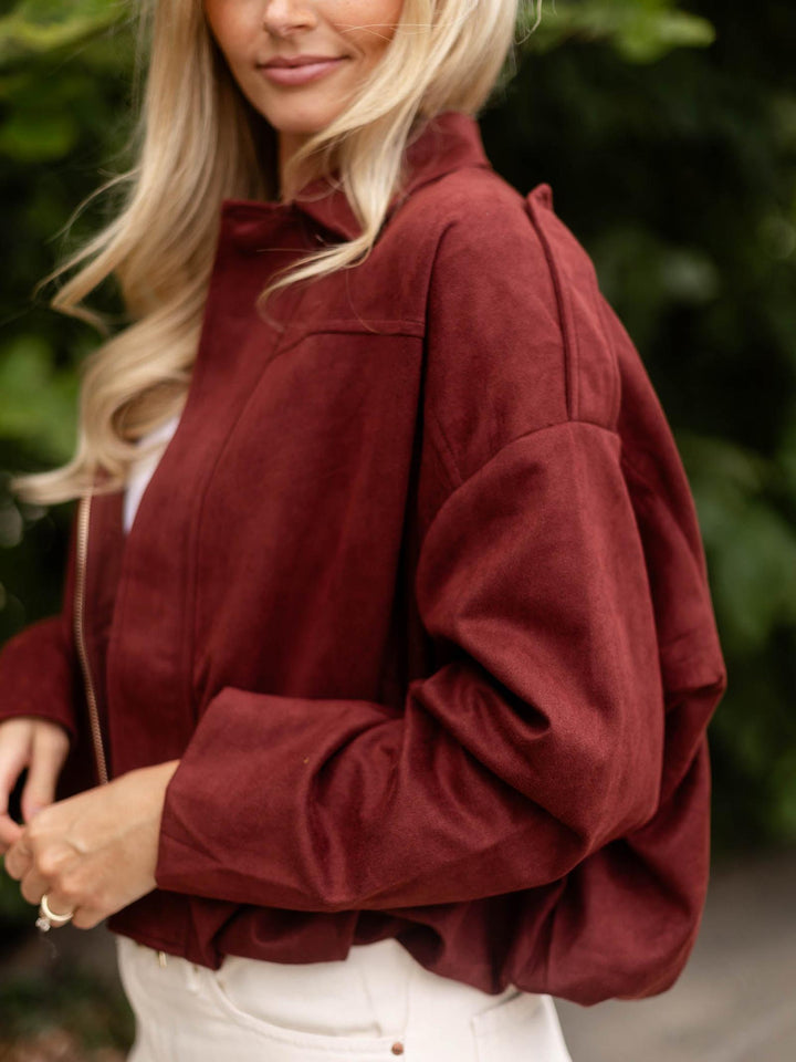 Microsuede Bubble Hem Jacket