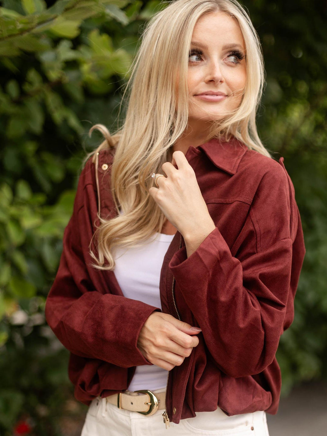 Microsuede Bubble Hem Jacket