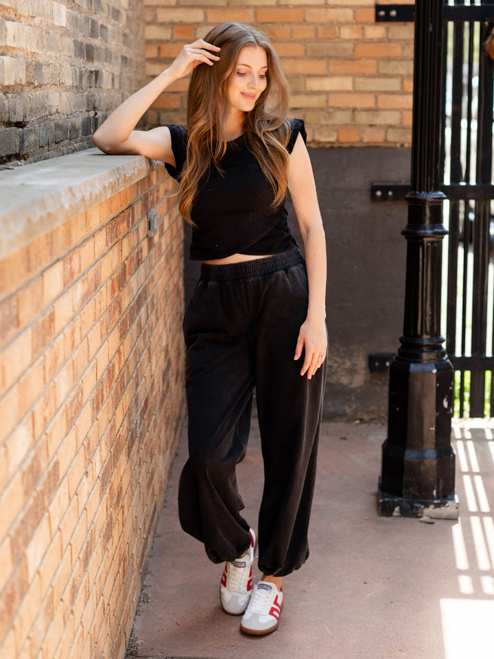 washed black two piece set