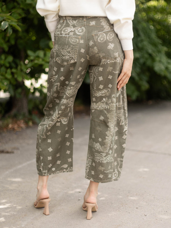 Mineral Washed Paisley Barrel Jean