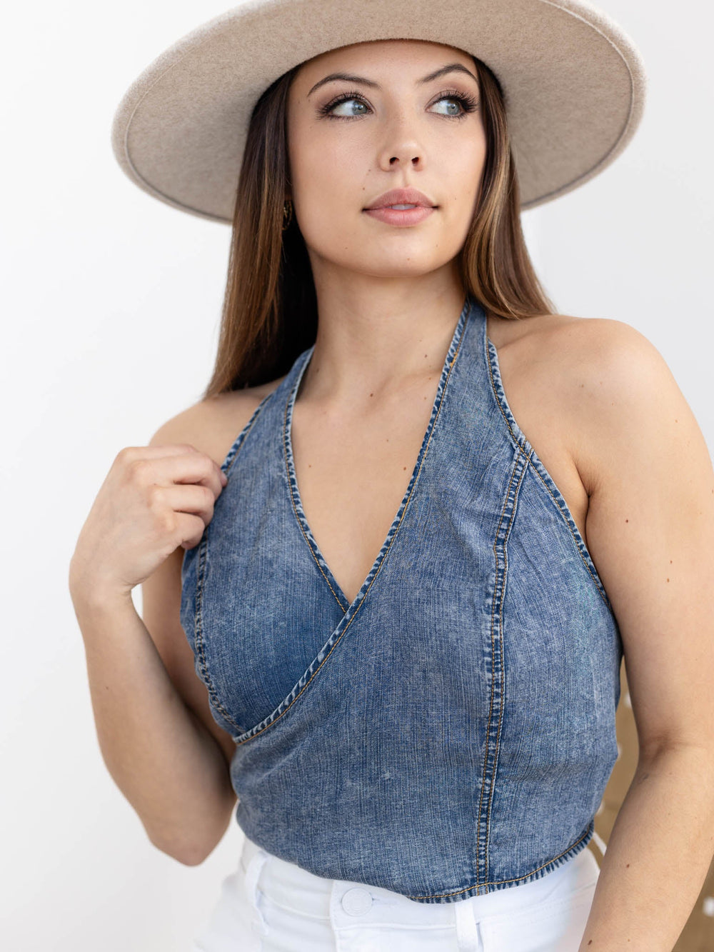 Mineral Washed Tie Halter TopWoven tops