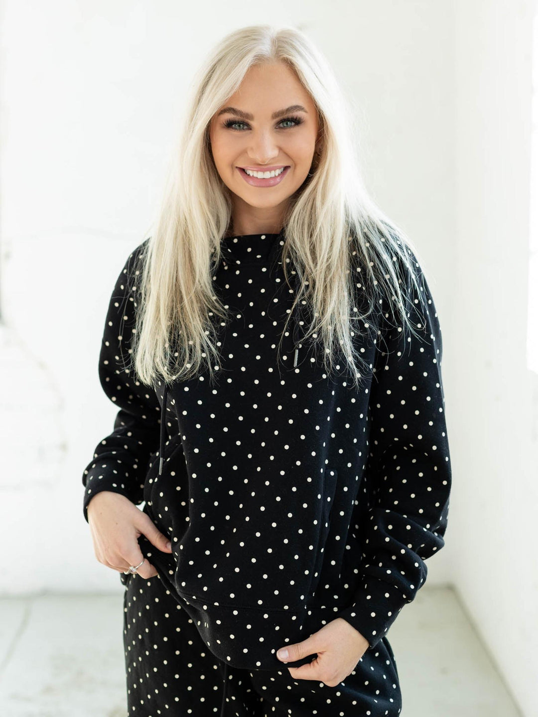 hooded polka dot sweatshirt