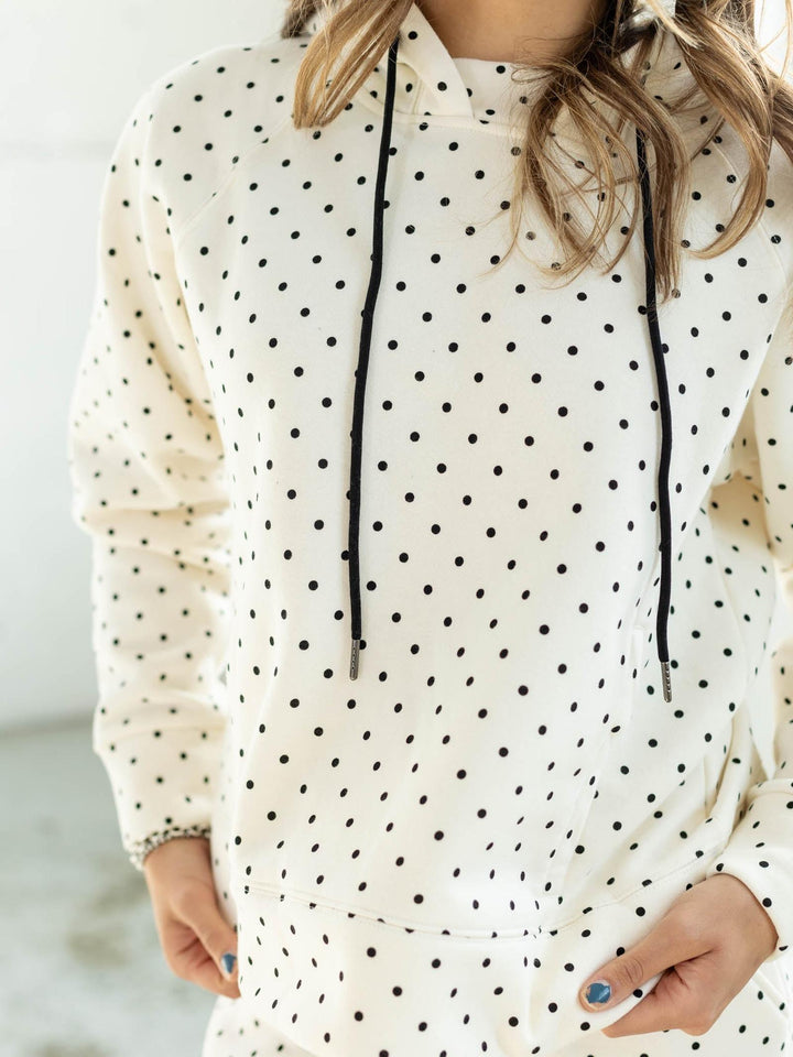 hooded polka dot sweatshirt