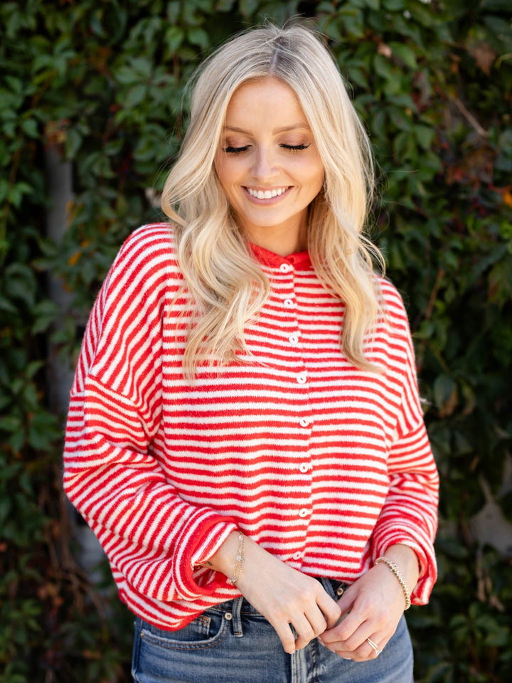red striped cardigan sweater