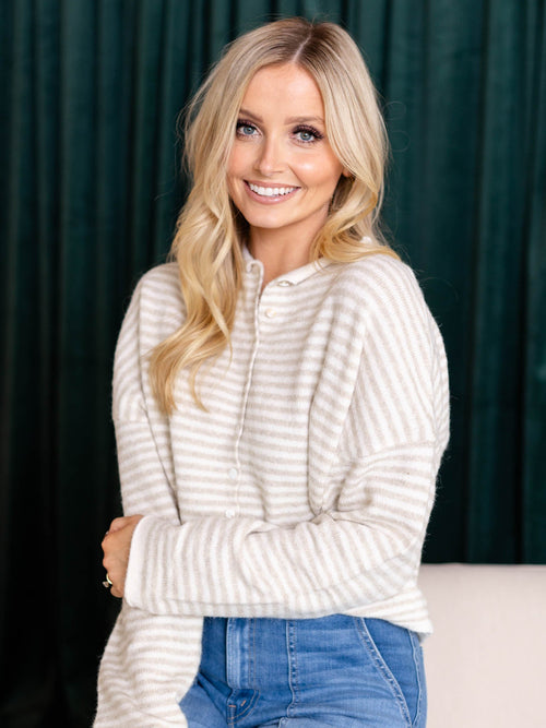 cream and tan button up sweater cardigan