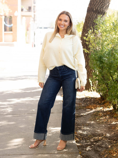 light yellow striped button cardigan