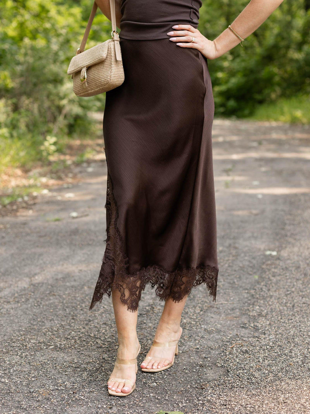 Mixed Lace Midi Skirt