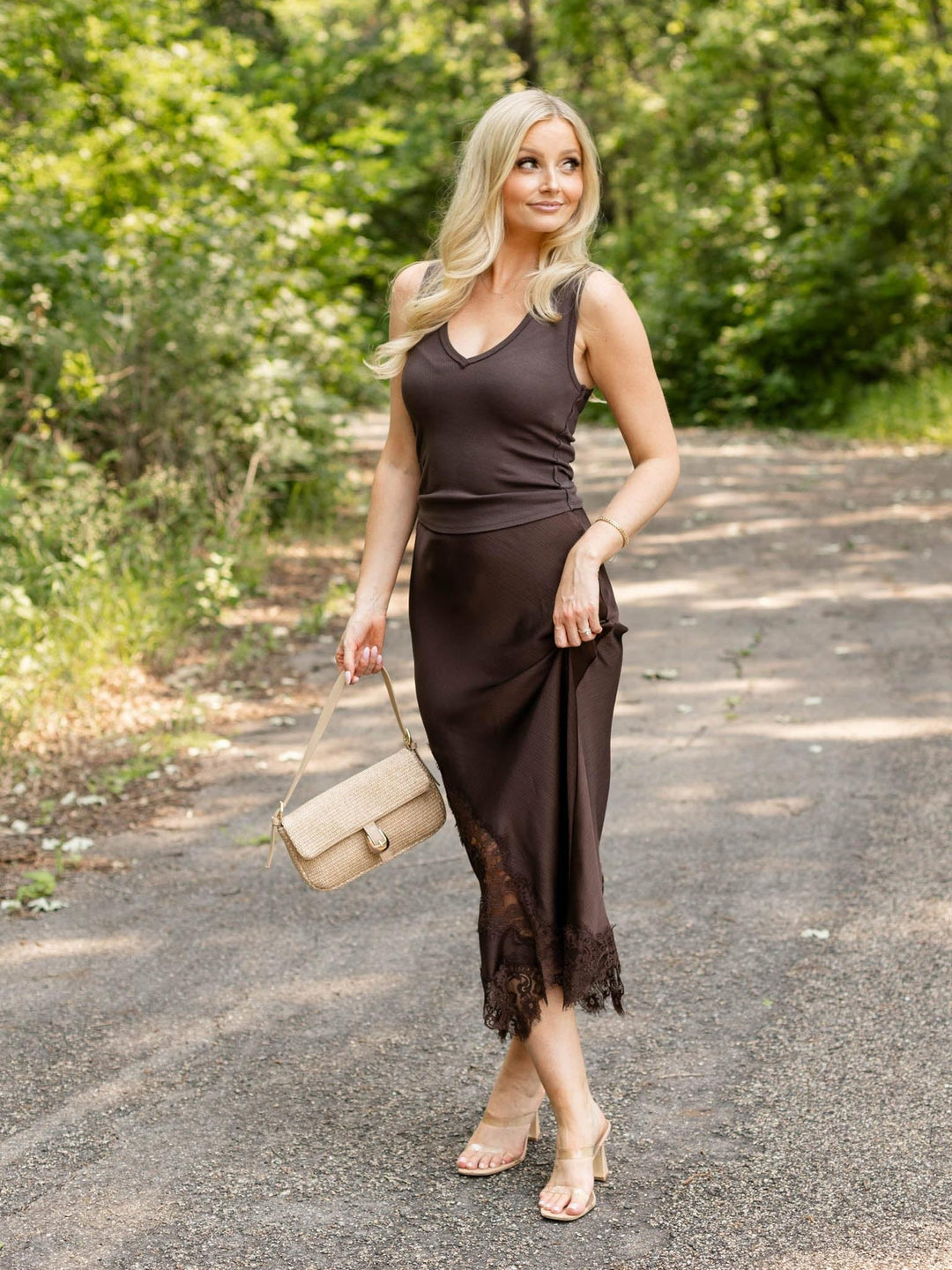 Mixed Lace Midi Skirt